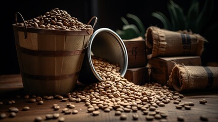 Poster - Economic crisis in the price of a bag of coffee. Financial collapse, drop in stock value. Graph falling. Economic crisis. Agricultural production decline. Selective Focus