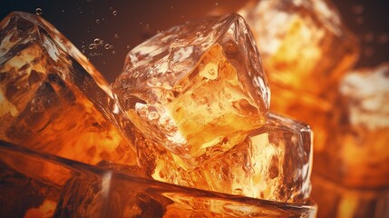 Poster - Closeup view of soda water with ice. Toned in orange