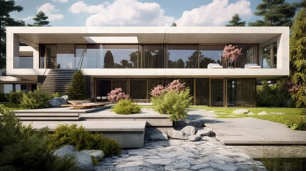 Poster - beautiful modern house in cement, view from the garden