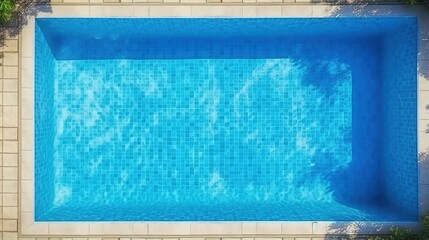 Poster - top view of a beautiful idyllic rectangular swimming pool with blue mosaic at the bottom