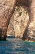 Blue caves in Zakynthos island in Greece during summer. Close up view.
