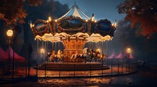 A Carousel In An Empty Amusement Park On An Autumn Evening A Carousel In An Empty Amusement Park