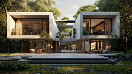 Poster - beautiful modern house in cement, view from the garden