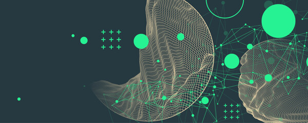 Modern science technology abstract background using circle shapes. Wireframe spot surface illustration.