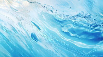 Leinwandbilder - Transparent blue clear water surface texture with ripples, splashes and bubbles. Abstract summer banner background Water waves in sunlight with copy space Cosmetic moisturizer micellar toner emulsion
