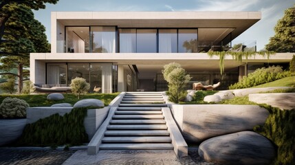 Poster - beautiful modern house in cement, view from the garden