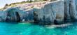 Panorama of the blue caves in Zakynthos island in Greece. 
