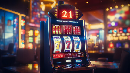 Slot Machine showing wins the Jackpot with 777 numbers