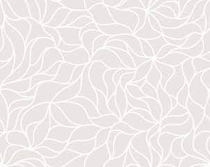 vector organic pattern. seamless texture of plants drawn lines. stylish leaves light grey background