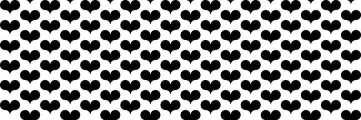 Poster - horizontal seamless of black hearts on white for pattern and background.