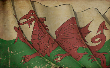 Sticker - Old Paper Print - Waving Flag of Wales