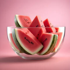 Wall Mural - watermelon slices close-up on a pink background