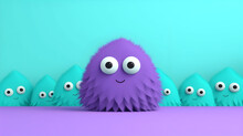 Minimalist Teal On A Lavender Background, Parallel Universe Creature With Copy Space, 3d Cute Animal Creature
