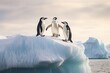 Antarctic penguins on ice floe, Antarctic Peninsula, Antarctica, chinstrap penguins, Pygoscelis antarctica, on an iceberg off the South Shetland Islands, AI Generated