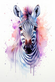 Fototapeta Konie - Zebra watercolor painting illustration of Majestic