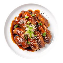 Wall Mural - Chicken Teriyaki on a White Plate on Transparent Background.