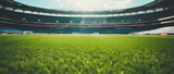 Fototapeta Sport - soccer stadium with green grass, illumination lights and dra
