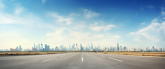 Panoramic Skyline And Far away buildings with empty roads.