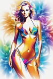 Fototapeta  - Woman in bikini color illustration digital art. Generative AI