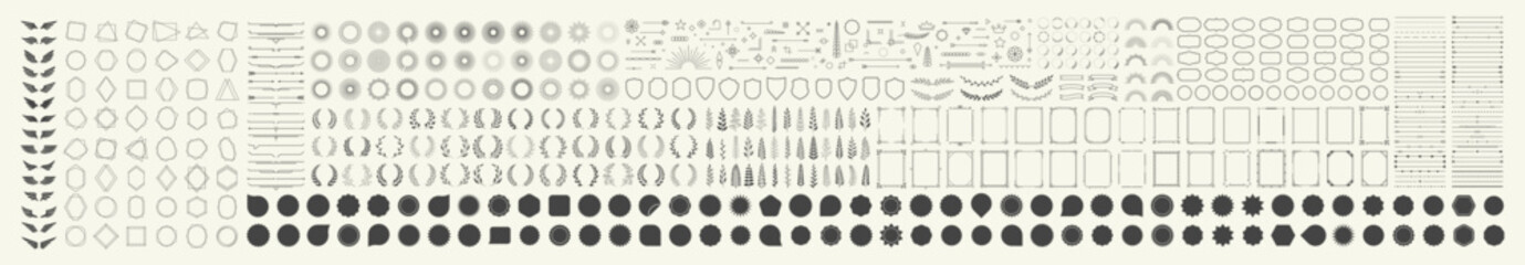 Wall Mural - Set of 600 design elements. Wreath, frames, calligraphic, swirls divider, laurel leaves, ornate, award, arrows. Decorative vintage line elements collection. Vector illustration.