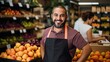 Hispanic male worker in supermarket