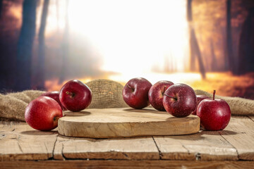 Poster - Fresh red apples and autumn landscape. 