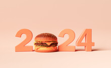 Burger With New Year 2024 Sign