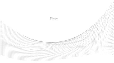 Grey dots in motion vector abstract background, particles array wavy flow, curve lines of points in movement, technology and science illustration.