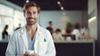© raulince - Scientist's Relaxation Time: Researcher in White Coat Sipping Coffee During a Break