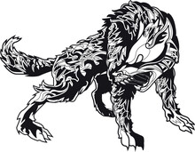 Fenrir Wolf In Full Growth Savage Animal Tattoo Logo