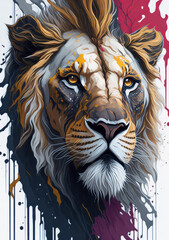  Splash art a lion head white background. Ai generative