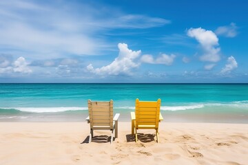 Canvas Print - Two beach chairs on tropical vacation at sea