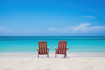 Canvas Print - Two beach chairs on tropical vacation at sea