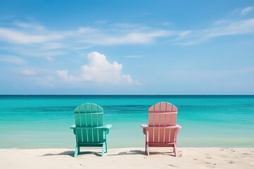 Poster - Two beach chairs on tropical vacation at sea