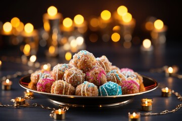 Plate with oriental sweets. Eastern holidays.