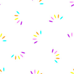 Wall Mural - Vector colorful isolated illustration with bright icons with splashes. Seamless pattern with hand drawn objects - symbol of upload and waiting process. Background for gift paper on Birthday party