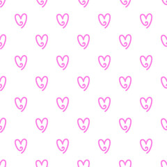 Wall Mural - Vector bright isolated illustration with pink heart icons. Seamless pattern with hand drawn objects - symbol of love and romance. Background for gift paper on Happy Valentines day
