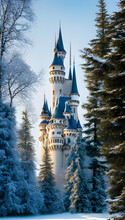 Beautiful Castle In Winter Forest