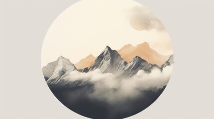 Poster -  a picture of a mountain range with clouds in the foreground.  generative ai