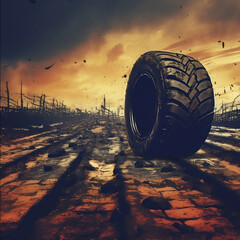 Sticker - Automotive background with off road tires in a realistic style.