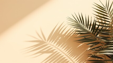 Beige background with shadow and palm leaves