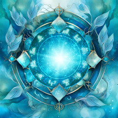 Wall Mural - artistic zodiac with painted leaves, water and light like astrology and art concept