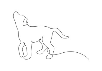 Poster - Single line drawing of cute dog. Isolated on white background vector illustration. Premium vector.