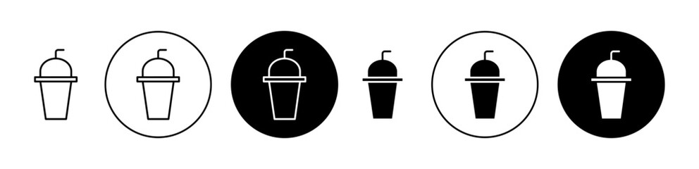 Sticker - Milk shake Line Icon Set. Cocktail smoothie vector symbol in black filled and outlined style.