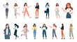 © nature line - Businesswomen collection. Set of businesswoman or office worker characters with various poses, facial emotions and gestures. Flat graphic vector illustrations isolated on white background.
