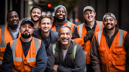 Diverse and mixed group of satisfied and happy workers