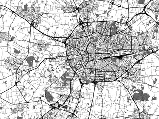 greyscale vector city map of rennes in france with with water, fields and parks, and roads on a whit
