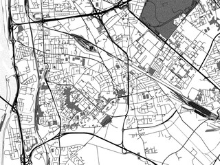 greyscale vector city map of venissieux in france with with water, fields and parks, and roads on a 