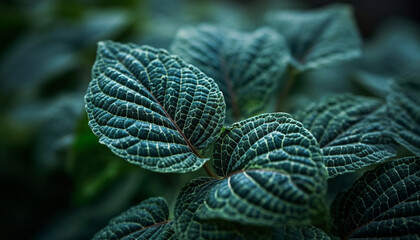 Poster - Fresh green leaf with dew drop close up generated by AI