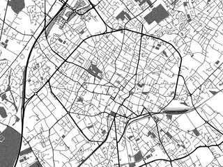 greyscale vector city map of tourcoing in france with with water, fields and parks, and roads on a w